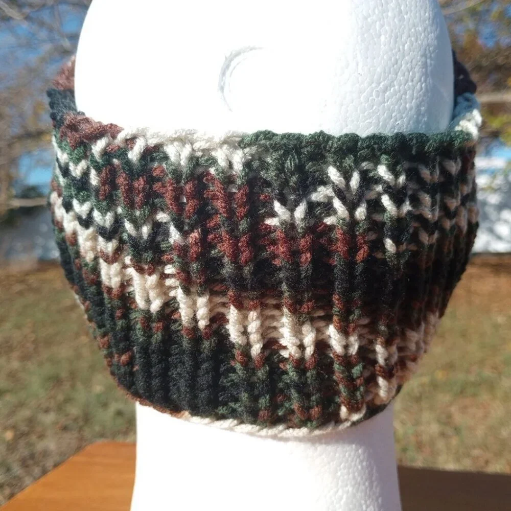 Men's Handmade Headband Circlet Bandeau Camo Black Brown Rib Knit USA Womens M/L - Picture 5 of 10